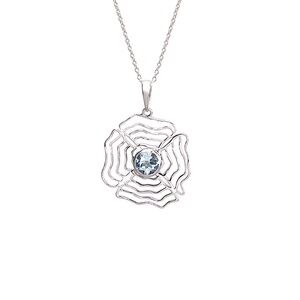 Blue Topaz Sterling Silver Flower Pendant Chain Necklace